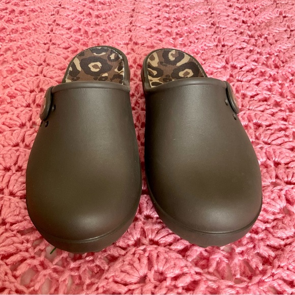CROCS Brown Clogs with Leopard Print Insole - Picture 1 of 5